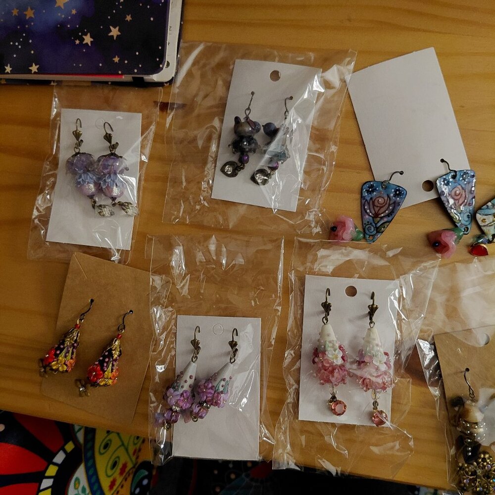 Huge lot of antique hand painted earrings